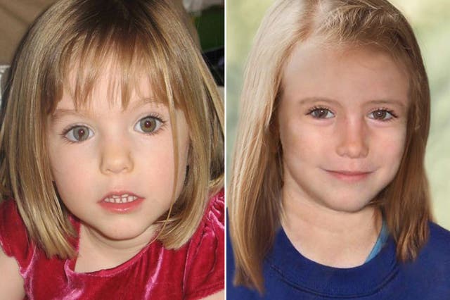Madeleine McCann before her disappearance in 2007, and what she might now look like as a nine-year-old