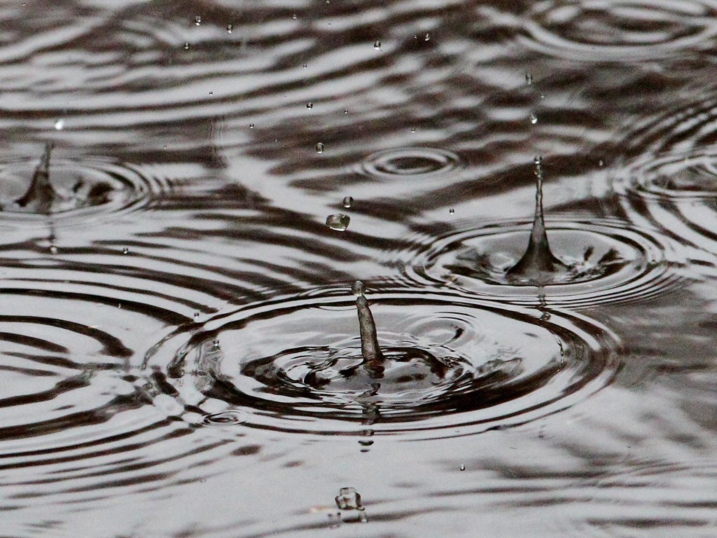 Drops of rain fall in Ashford, Kent.