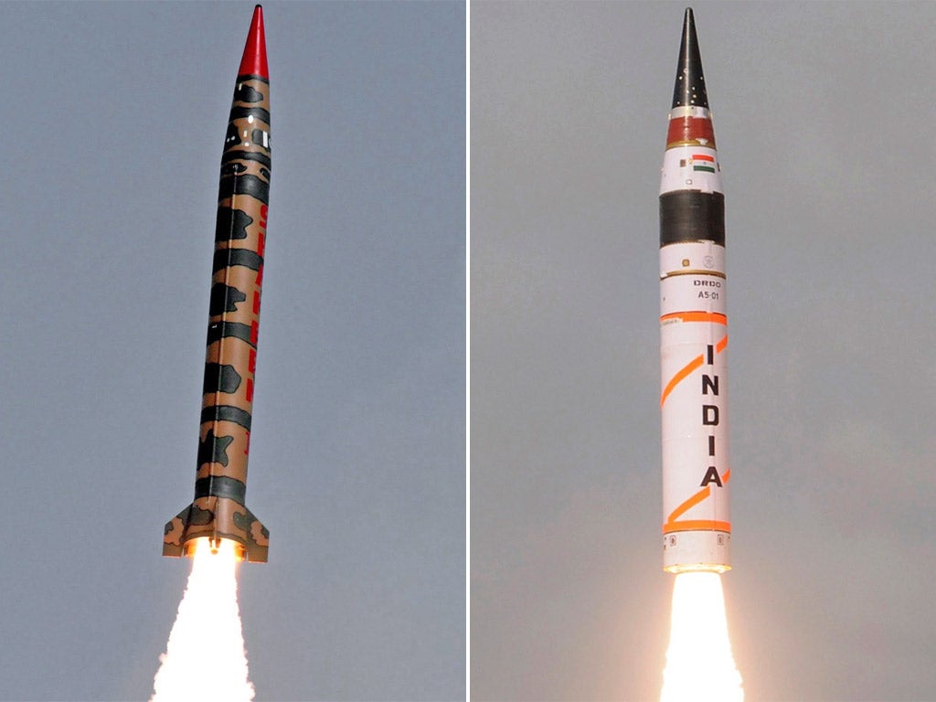 Pakistan's Shaheen-1A rocket and India's Agni-V rocket