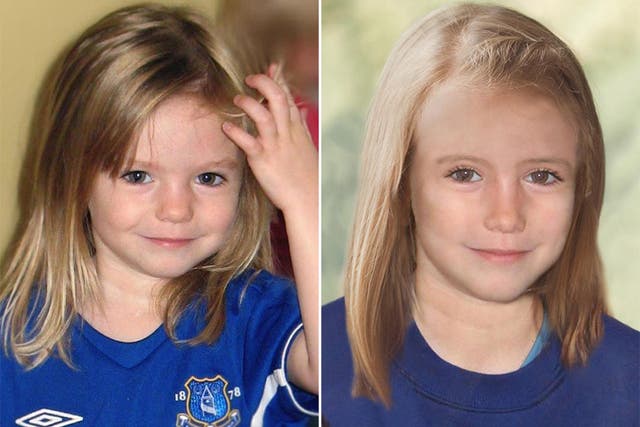 Madeleine McCann pictured at the age of three, left, and as she might have looked aged nine