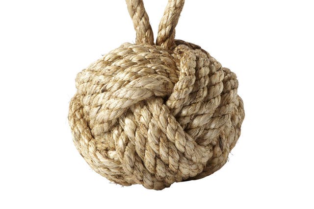 1. Nautical knot doorstop

<p>National Gallery, £35. This tangled doorstop is made out of a single piece of jute rope. 020 7747 2870, nationalgallery.co.uk</p>