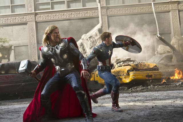 Death or glory: Chris Hemsworth (Thor) and Chris Evans (Steve Rogers/Captain America) in ‘Avengers Assemble’