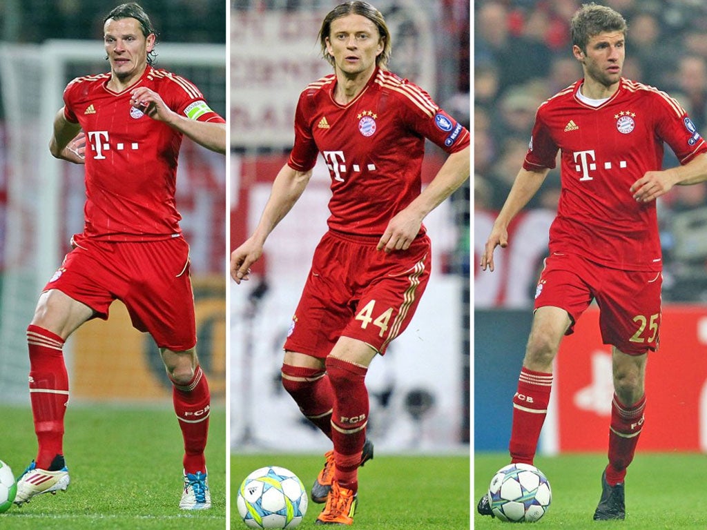 Bayern's trio coming in for the final: (from left) Daniel van Buyten; Anatoliy Tymoshchuk; Thomas Müller