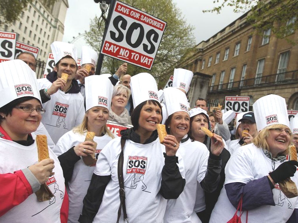 Bakers demonstrate in front of Downing Street against the Government's proposed decision to impose a 'pasty tax'