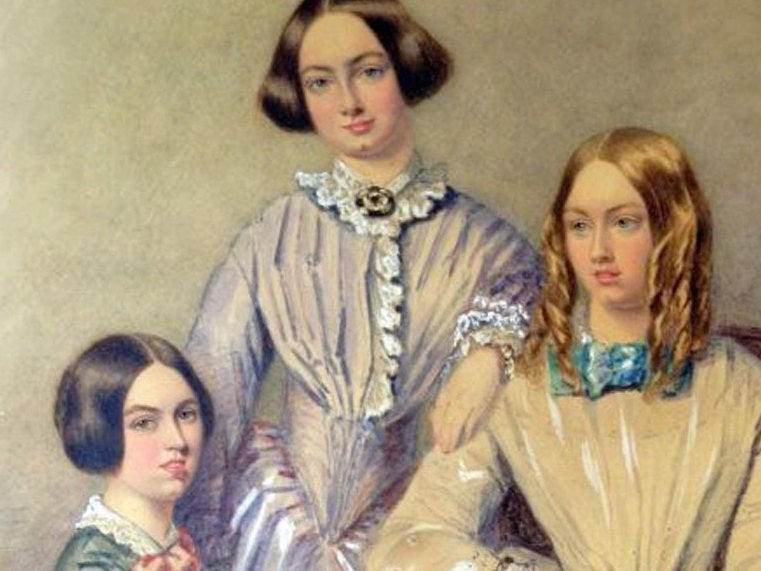 A watercolour painting of the Bronte sisters who wrote under male pen names