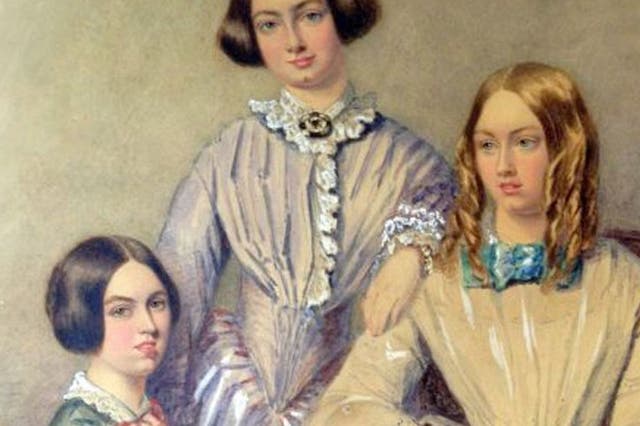 A watercolour painting of the Bronte sisters who wrote under male pen names