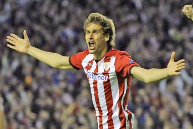 Athletic Bilbao's Fernando Llorente celebrates after he scored against SCP Sporting during their Europa League yesterday