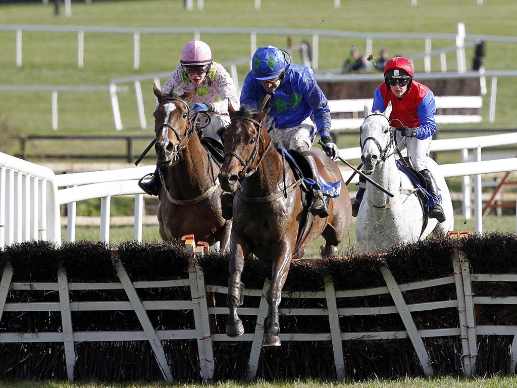 Hurricane Fly, ridden by Ruby Walsh, jumps the last to win the Champion Hurdle at Punchestown yesterday