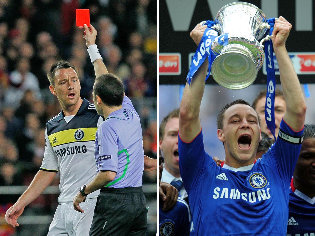 Lift for Terry: Despite a Champions’ League red card, Chelsea’s captain can resume cup-raising duties if the final is won