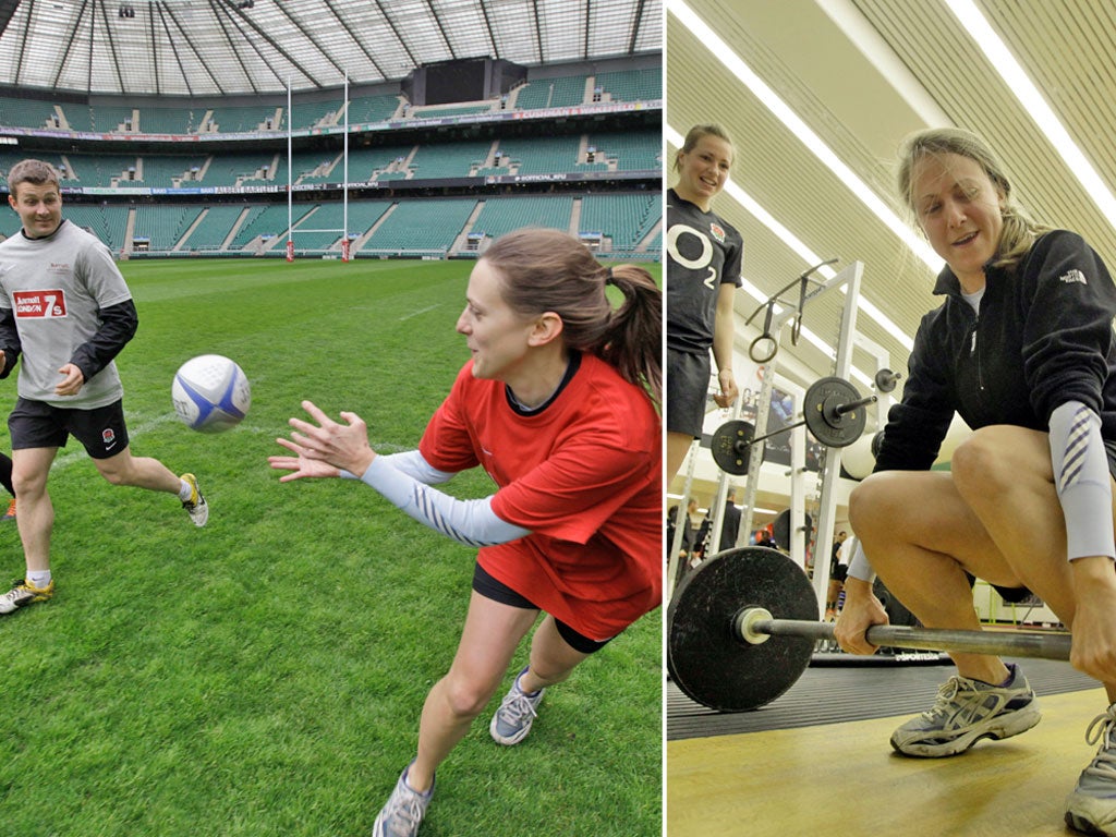 Emily Dugan trains with the rugby sevens
