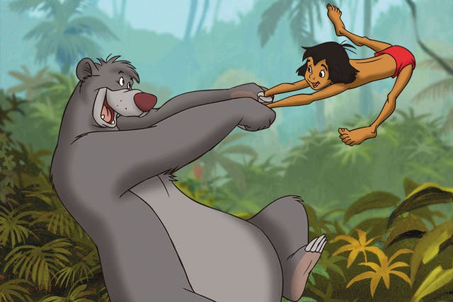 Disney’s orphan Mowgli dancing with Baloo