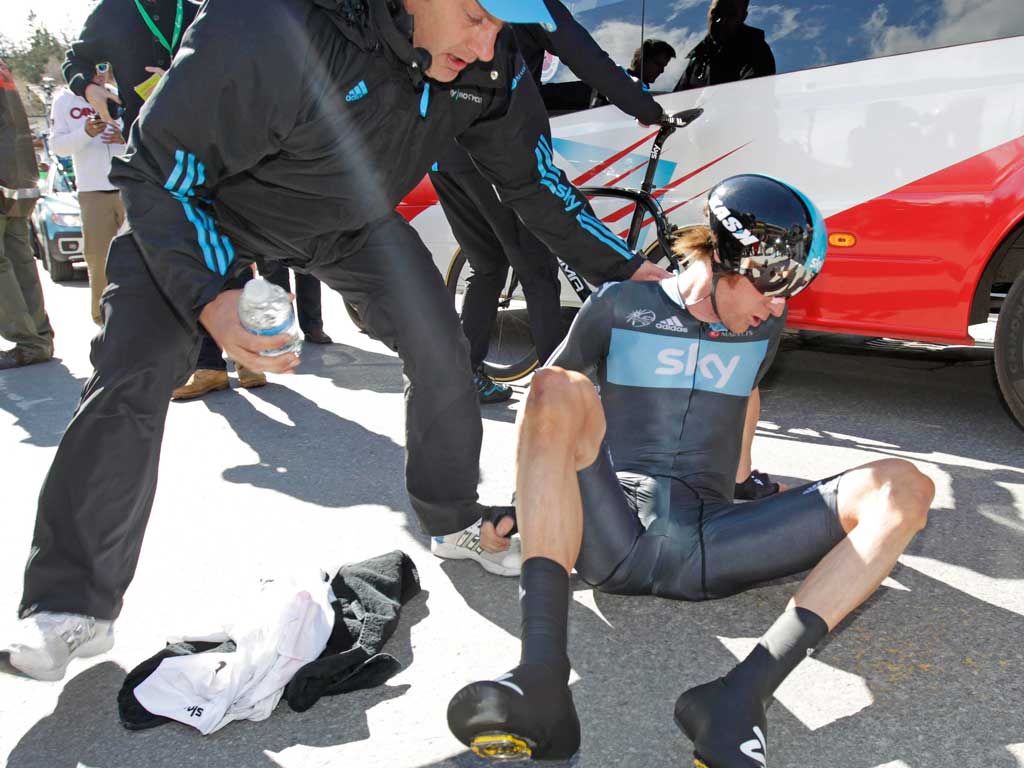 Bradley Wiggins feels the pain after yesterday’s win
which earned him overall victory