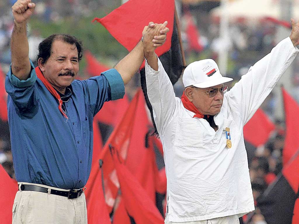 Borge, right, in 2004 with Nicaragua's current president Daniel Ortega, Borge's comrade in the Sandinistas
