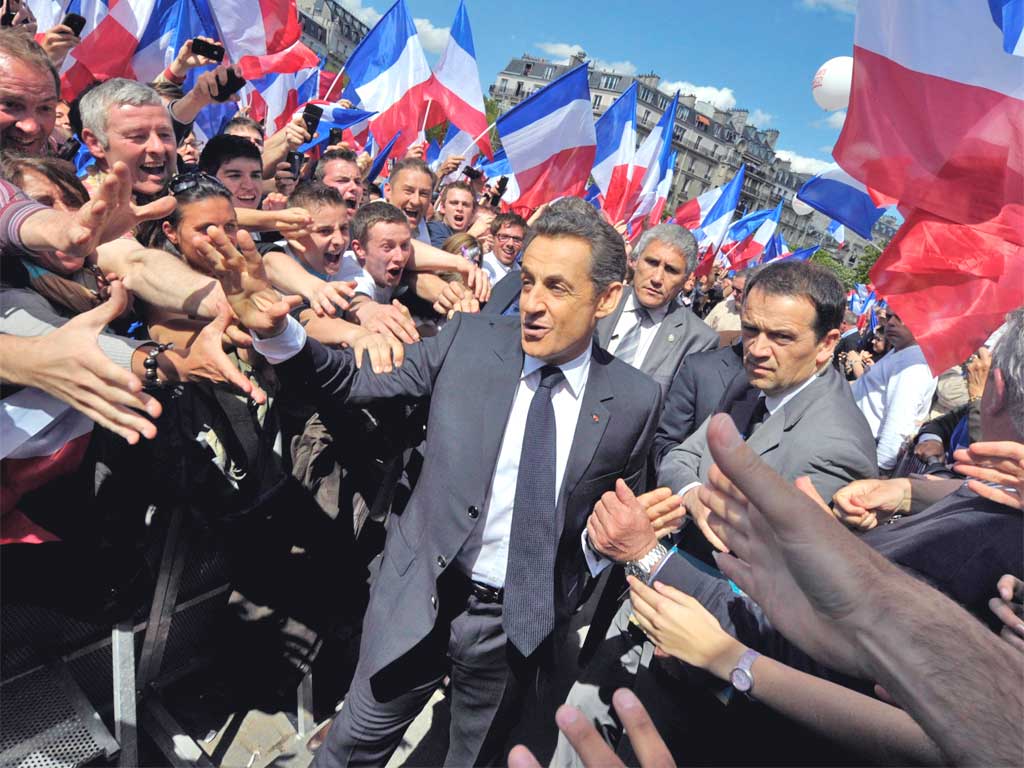 More than 100,000 supporters of Nicolas Sarkozy attended a rally for the French President at the Trocadero square in Paris yesterday