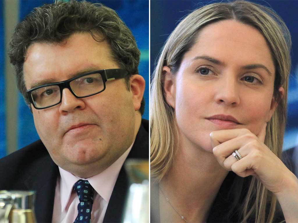 Louise Mensch led the Tory faction and Tom Watson, left, led Labour when the committee split on party lines