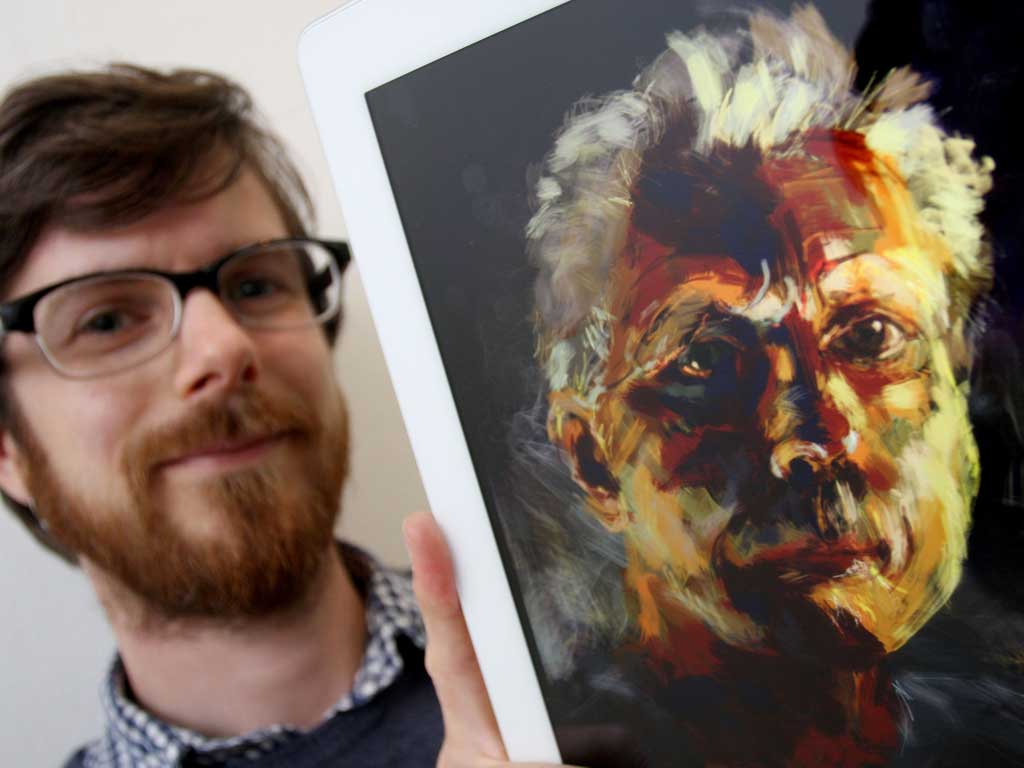 Roz Hall with an iPad 'painting'