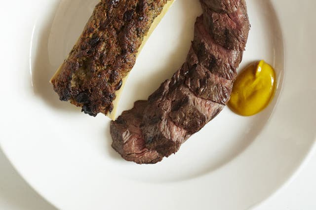 Hanger steak with bone marrow