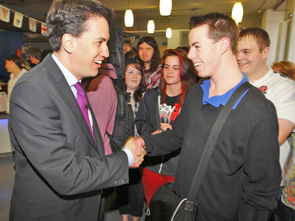 Ed Miliband campaigns at Taunton's College, Southampton