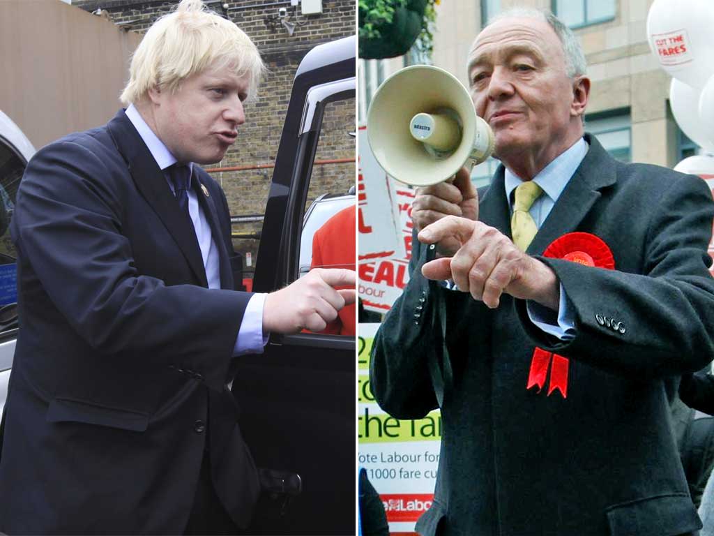 Pollsters predict the London Mayor, Boris Johnson, left, will beat his Labour rival, Ken Livingstone in today's mayoral election