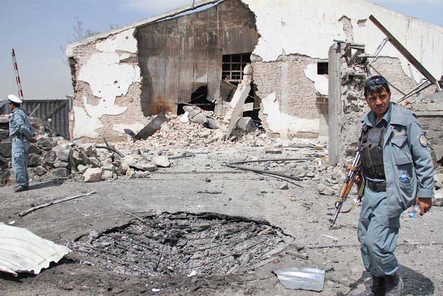 The scene of the suicide bombing in Kabul which killed seven