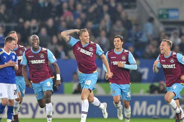Jack Collison makes sure everyone knows his name after scoring his second goal for West Ham