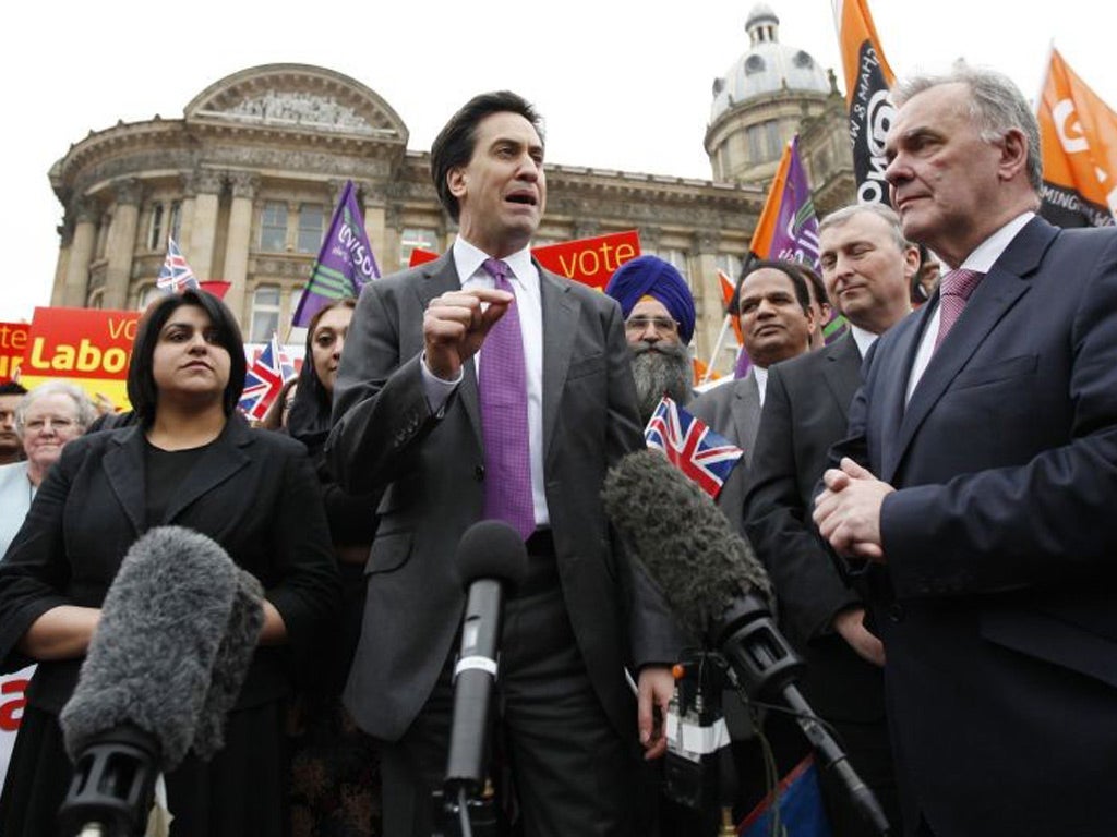Labour Party leader Ed Miliband speaks to supporters in Birmingham, today