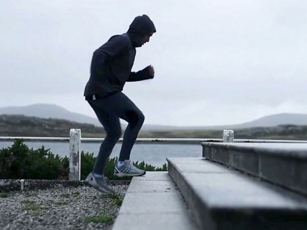 A shot of Argentinian hockey captain Fernando Zylberberg training in the Falklands