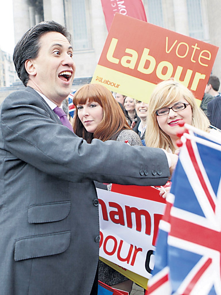 The jubilant Labour leader Ed Miliband in Birmingham yesterday
