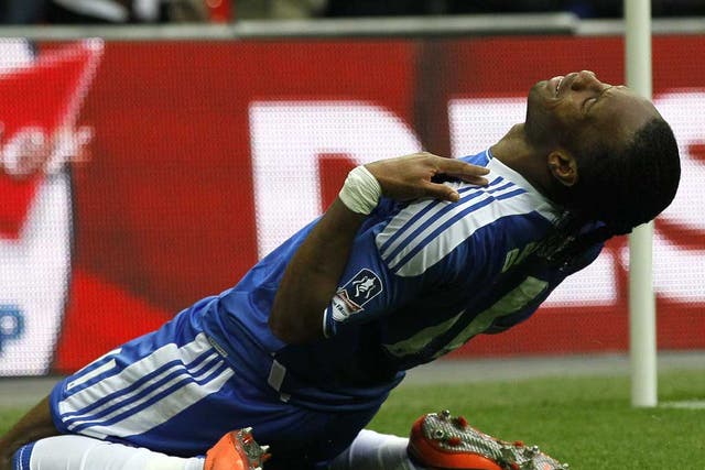 Didier Drogba celebrates Chelsea's second goal