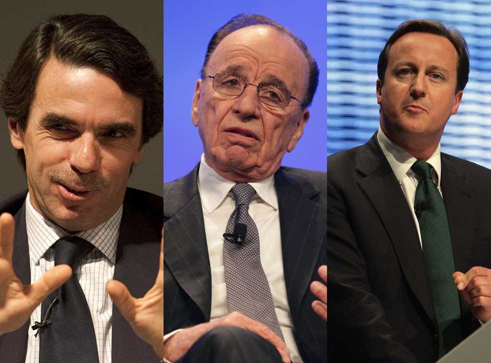 Triangle of Influence: Left to right: Aznar, Murdoch and Cameron
