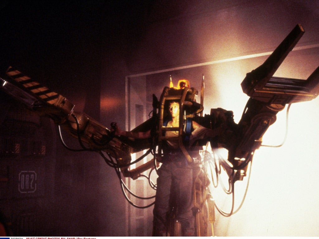 <b><i>Aliens</i></b> (1986)<br/>Ripley prepares to battle an alien queen wearing an exosuit. The beast is defeated when it is expelled into space through an airlock.