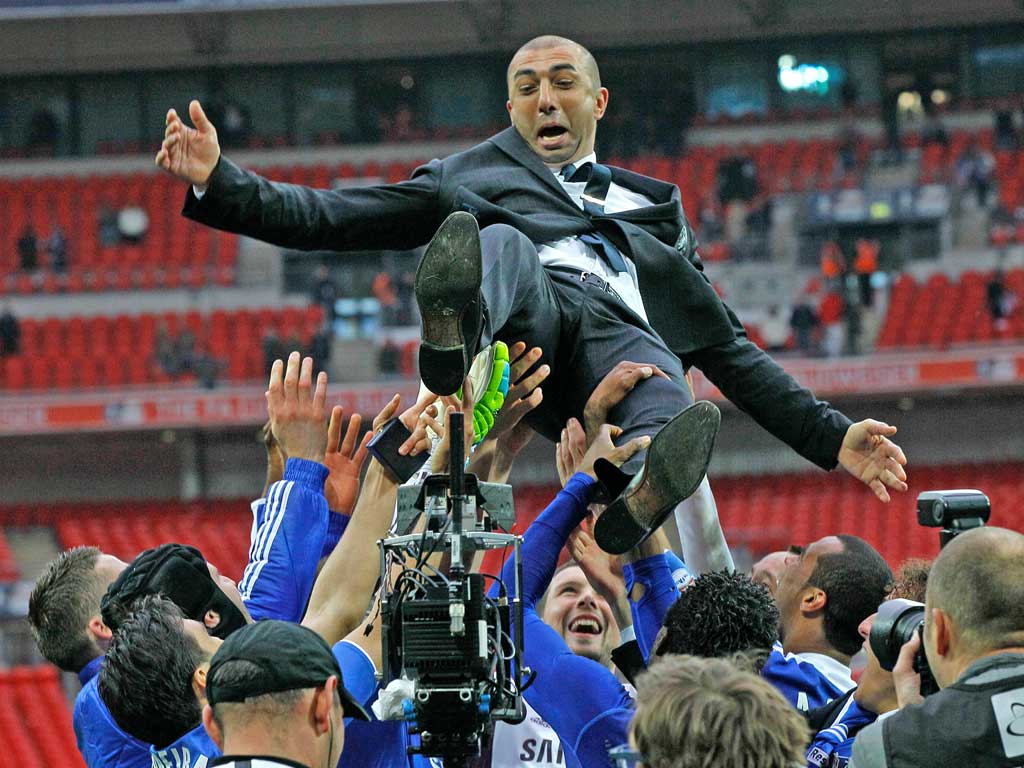 Caretaker manager Roberto Di Matteo gets to enjoy the high life
after Chelsea’s FA Cup victory