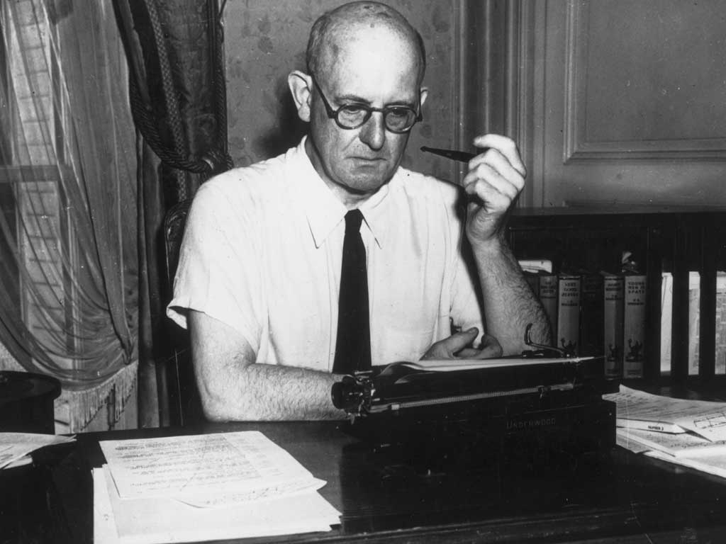 PG Wodehouse (Plum to his pals), the creator of Jeeves and dashing bat Mike Jackson, ponders a letter perhaps to godson Mike Griffith