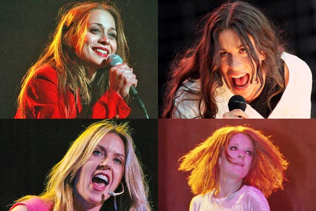 Clockwise from top left: Fiona Apple; Alanis Morissette; Shirley Manson; Liz Phair