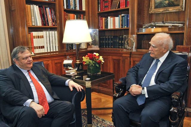 Socialist leader Evangelos Venizelos meets President Karolos Papoulias