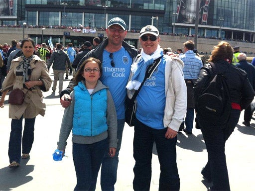 Adam Broadbent (right) with his best friend Simon Appleby and Simon's daughter Jess