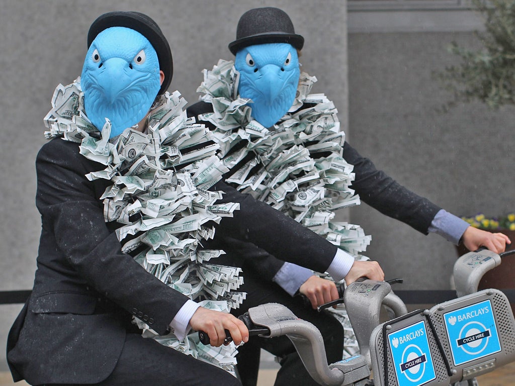 Protesters make their anger known outside Barclays’ annual meeting