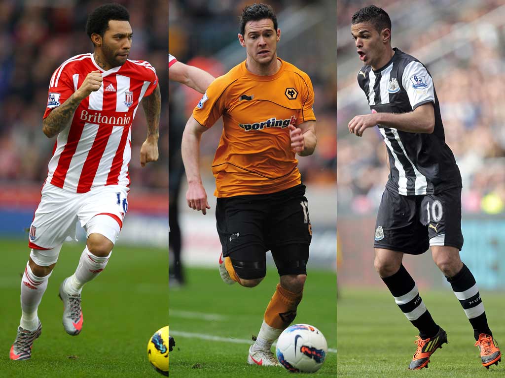 From a technical perspective, the three players in England most recommended are (left to right) Jermaine Pennant of Stoke, Matthew Jarvis of Wolves and Hatem Ben Arfa of Newcastle