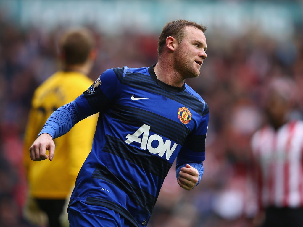 Wayne Rooney of Manchester United celebrates his goal during the Barclays Premier League match between Sunderland and Manchester United