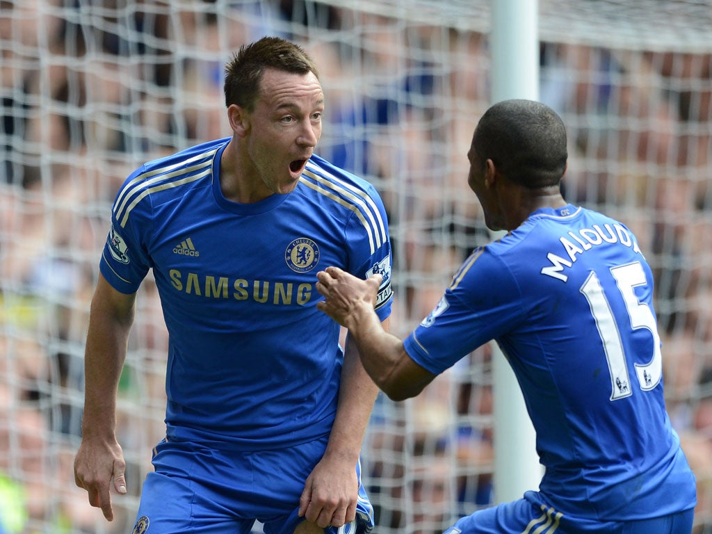 John Terry celebrates Chelsea's opener with Malouda