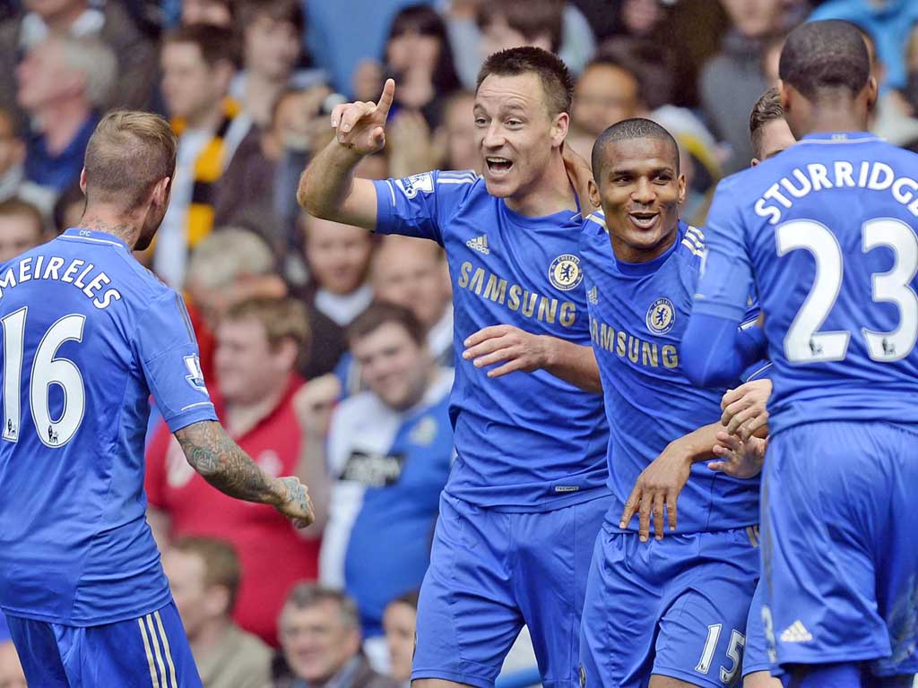 Chelsea captain John Terry celebrates scoring during the victory over Blackburn