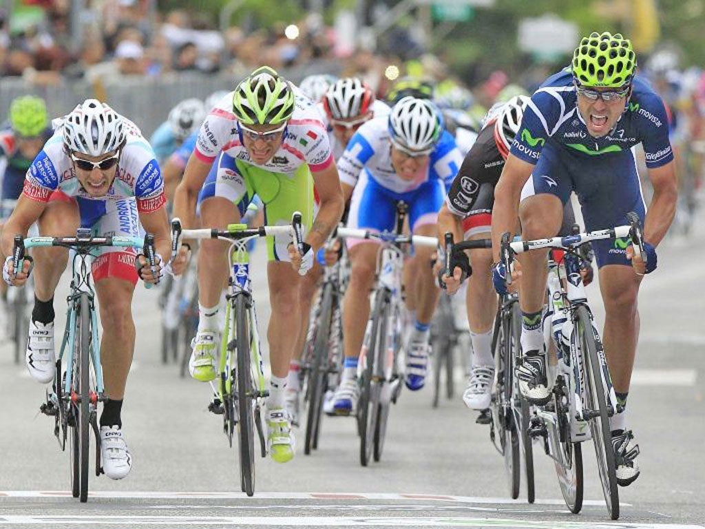 Francisco Ventoso (right) wins the ninth stage of the Giro d’Italia