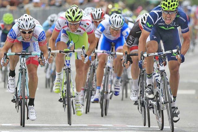 Francisco Ventoso (right) wins the ninth stage of the Giro d’Italia