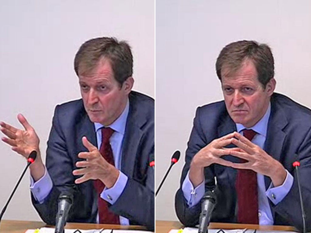 Alastair Campbell giving evidence (for the second time) at the Leveson Inquiry about media ethics yesterday