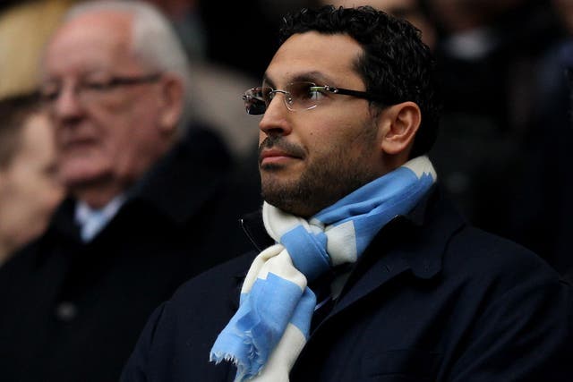 Manchester City chairman Khaldoon al-Mubarak looks on from the in the stands at the Etihad Stadium