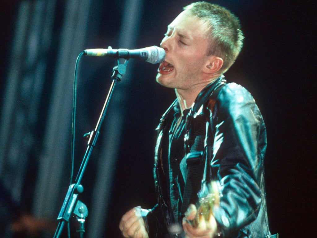 Thom Yorke of Radiohead during the band's legendary Glastonbury performance in 1997