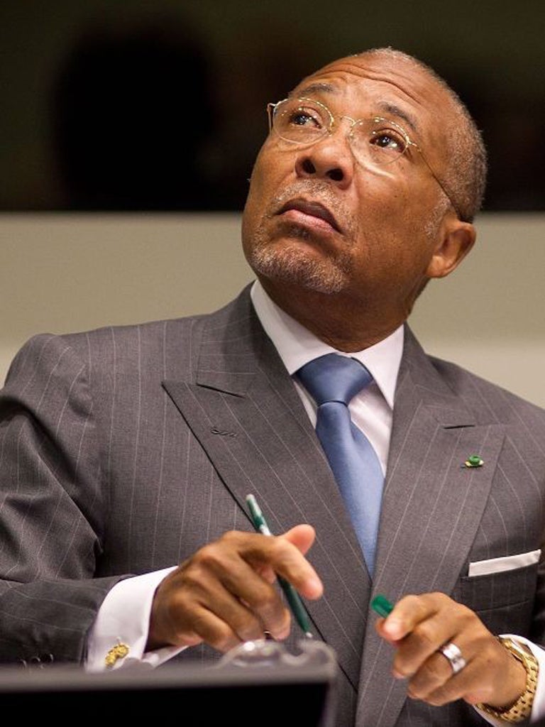 Charles Taylor at a pre-sentence hearing yesterday