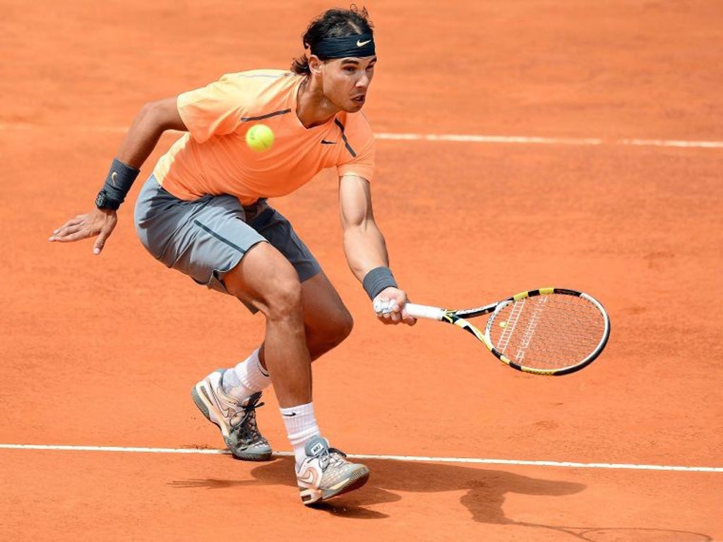 Rafael Nadal returns to Tomas Berdych in Rome yesterday