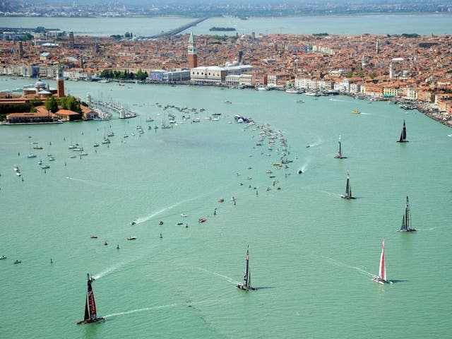 America's Cup fleet sailed into the Grand Canal, in front of Venice's St Mark's Square