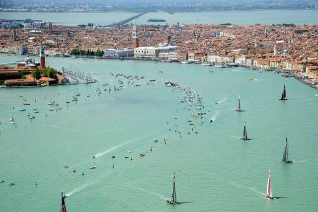 America's Cup fleet sailed into the Grand Canal, in front of Venice's St Mark's Square